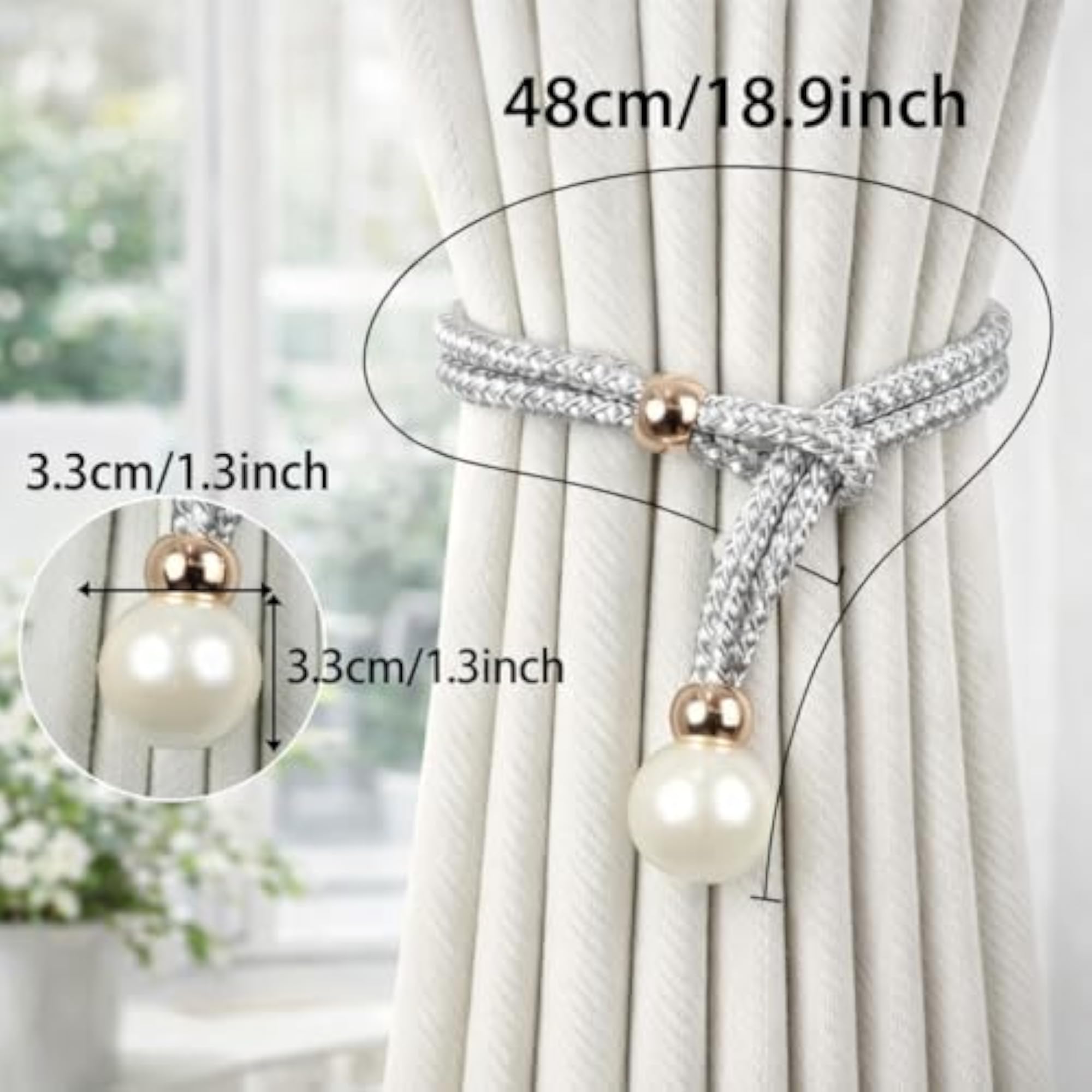 Magnetic Curtain Clips & Tiebacks, Decorative Pearl Rope