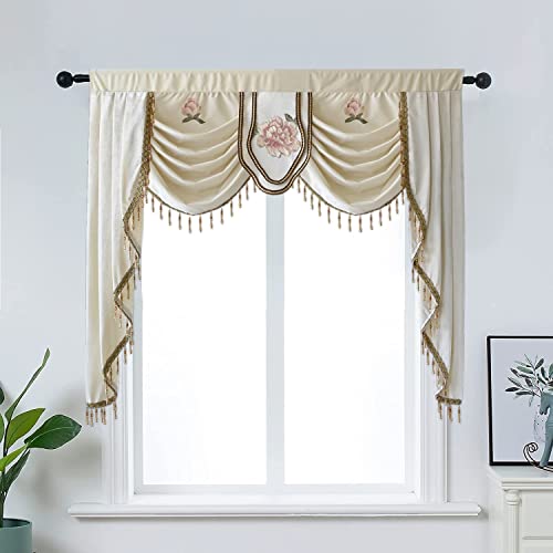 Risuho Luxury Beige Curtain Valance For Living Dining Room Bedroom European Royal Style Window Swag Rod Pocket Top 1 Piece - About 150 Cm Wide #TOP27