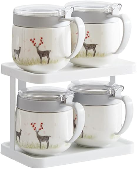 Amazon 調味料入れ おしゃれ 陶器 調味料ボトルキッチン用品セラミックスパイスボトルセット クリエイティブホームスパイスジャーハンドル付きスパイスボックスセラミック調味料タンク 塩 コショウ 砂糖入れ 調味料ケース スパイスボトル 薬味入れ 塩胡椒入れ ホワイト