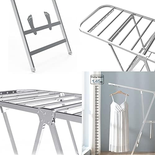 This Foldable Clothes Drying Rack Foldable Portable Space Saving Clothes Drying Rack,Aluminium Alloy Drying Rack，Collapsible Clothes Drying Rack with Casters, Windproof Hanging Holes