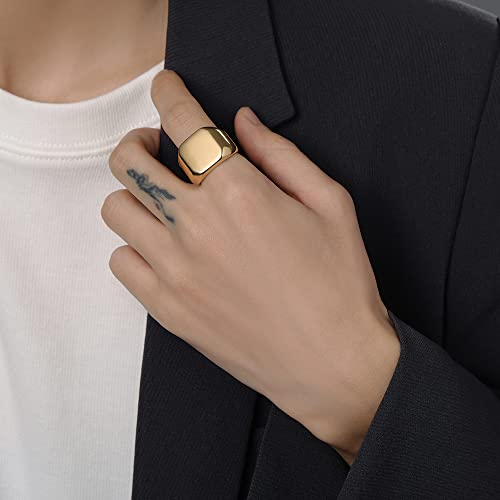 VQYSKO Signet Spade Ace Rings for Men Women,Solid Polished Stainless Steel Biker Ring for Men,Ideal Gift for Dad & Boyfriend,Silver Gold Black Color for Choice, size 4-15 (Square Gold, 6) - Thumbnail 3
