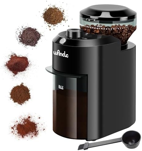 Molinillo de Café, Molinillo de Café Eléctrico Wancle, Molinillo de Café Ajustable para Granos de Café, con 28 Ajustes de Molido Preciso para 12 Tazas (Plástico, Negro)