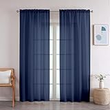 OWENIE Crushed Navy Sheer Curtains 84 Inch Length 2 Panels Set for Living Room/Bedroom, Rod Pocket Window Treatment Light Filtering Semi Sheer Crinkled Curtains, 2 pcs, Each 42' W x 84' L