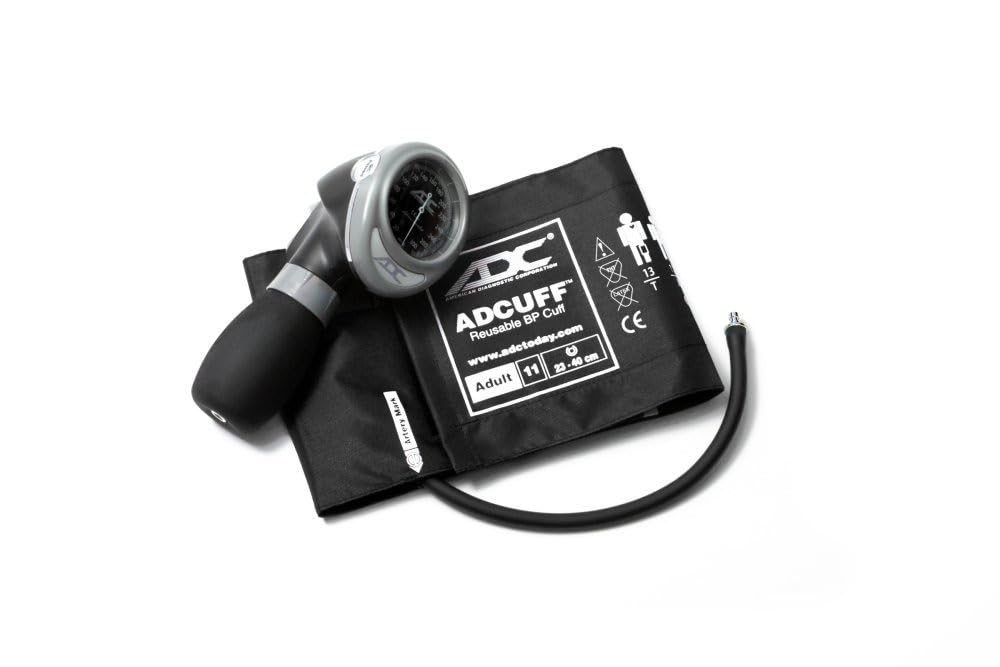 ADC Diagnostix 703 Esfigmomanómetro aneroide de mano profesional con brazalete de nailon ADCuff, adultos, Negro
