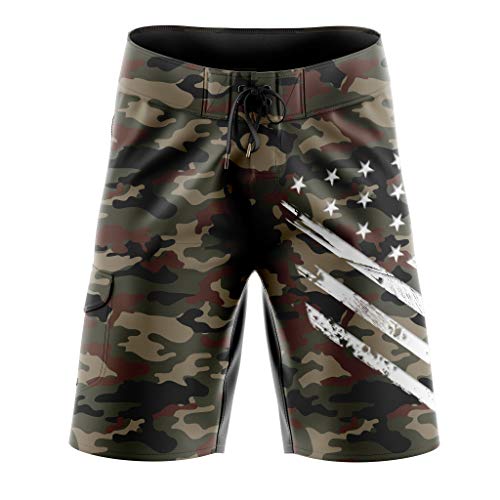 Tactical Pro Supply American Flag Board Shorts - Desert Camo White Crest (Size 34)