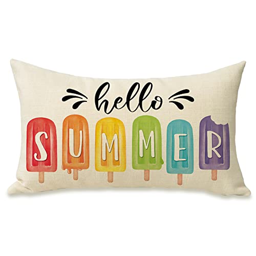 Fahrendom Hello Summer Lumbar Decorative Rectangle Pillow Cover 12 x