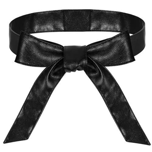 Obi Belts for Women, 70.87in PU Leather Belt Long Sash Women OBI Waist Band Waistband Belts Overcoat Belt Replacement for Dress Coat, Black