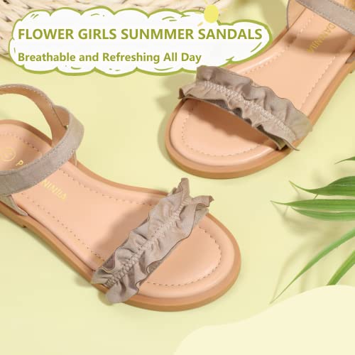 Image of PANDANINJIA Girls Sandals, Open Toe Cute Bow Princess Girls Flats, Sparkly Summer Dress Shoes Sandals for Toddler /Little Kid /Big Kid