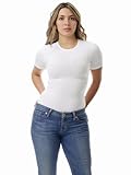 Underworks Women's Ultra Light Cotton Spandex Compression Crew Neck T-Shirt, Medium, White