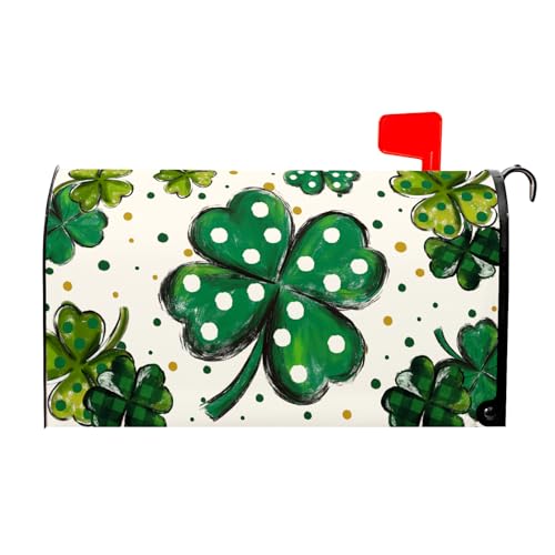 Image of St. Patrick's Day Mailbox Covers Magnetic Standard Size 21 X 25.5 Inch Green Shamrock Magnetic Mailbox Cover St Patricks Day Mailbox Wraps Post Box Cover Decoration Outdoor Garden Home Yard