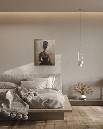 Image of KISSFOX Vintage Framed Wall Art Decor Victorian African American Pictures Paintings Wall Decor Moody Black Girl Canvas Art Prints Modern Farmhouse Black Woman Artwork For Kitchen Living Room Bedroom