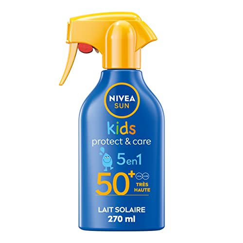 NIVEA SUN Pistolet solaire Protect & Hydrate Enfants FPS 50+ (1 x 270 ml), Spray solaire à la formule fluide, Crème adaptée à la peau fragile des enfants