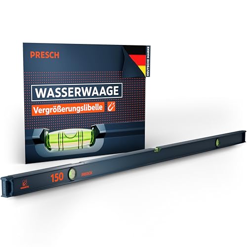 Presch Wasserwaage magnetisch 150cm - Bruchfeste Weitwinkellibelle inkl. 2% Gefälle-Anzeige - Vertical-View-Funktion dank Sichtfenster - Innovative Anti-RutschEndkappen & präzise Messfläche
