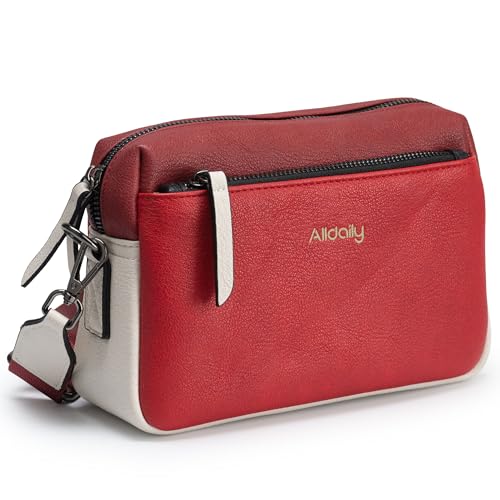 Image of Alldaily Small Triple Zip Crossbody Purse for Women, Vegan Leather Phone Bag with Wide Shoulder Strap