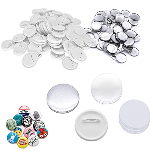 PEALOV Hacer Chapas Personalizadas,200 Juegos de 25mm en Blanco Pin Botón Trasero,Incluye Cubierta de Metal,Cubierta Trasera de Botón de Plástico,Película Transparente y Papel en Blanco