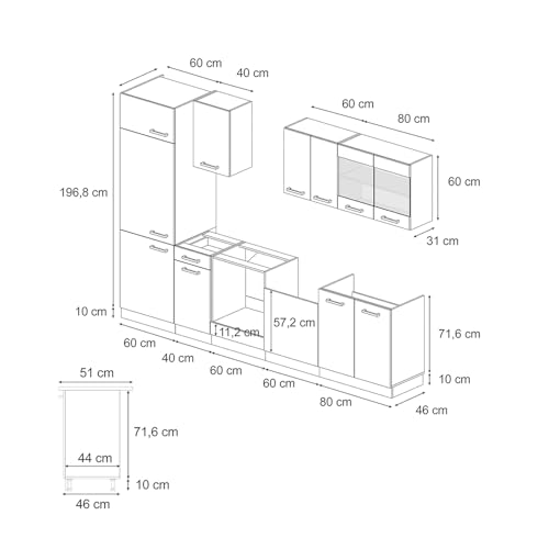 Vicco Cucina Componibile Antracite Lucido/Antracite 300 Cm , Pl Marmo - 3
