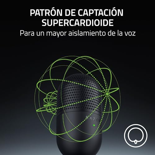 Miniatura 3 de Razer Seiren V3 Mini - Micrófono USB ultracompacto - micrófono de condensador de 14mm (patrón de captación supercardioide, sensor Tap-to-Mute con indicador LED, amortiguador incorporado) Negro