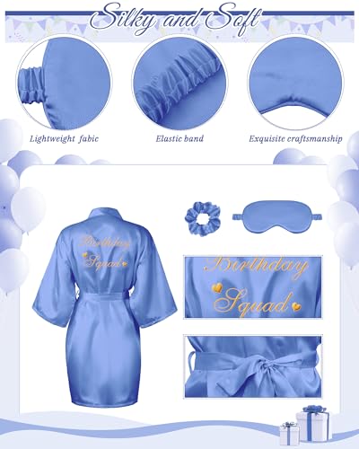Image of Neer 21 Pcs Women Birthday Party Robe Set Queen Squad Kimono Satin Bathrobes with Eye Mask and Scrunchie for Birthday