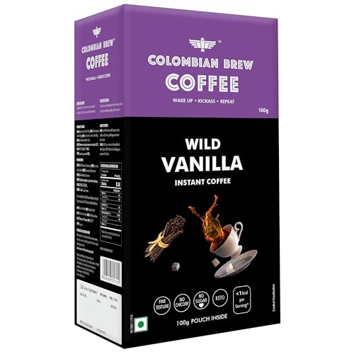 Image of Colombian Brew Vanilla Instant Coffee Powder, No Sugar Vegan, 100g Box