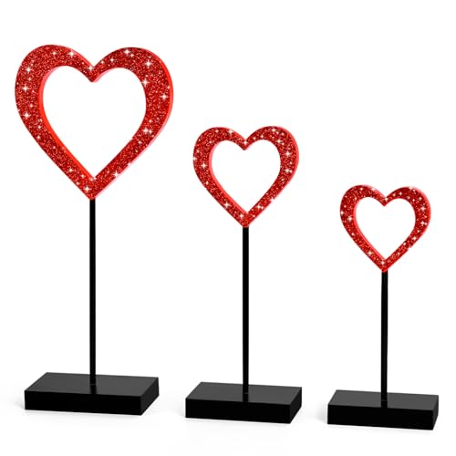 Uneedity 3 Pcs Heart Wooden Sign Valentines Day Decorations, Tiered Tray Decor Set Valentines Decor for Home Love Sign Decor, Classic Valentines Table Decor for Wife Kitchen Tables Wedding Engagement