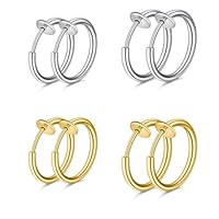 WKRTDY 4 Paar Edelstahl-Ohrclips für Männer & Frauen, gefälschte Ohrringe, kein Piercing notwendig, Ohrringe in Hoop-Ring- & Ear-Cuff-Design, perfekt für Männer & Mädchen, Gold und Silber