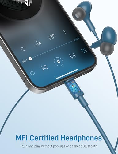 Image of iMangoo for Apple MFi-Certified Headphones for Lightning Wired Earbuds Magnetic Ear Buds with HiFi Bass,3 Ear Tips Mic Corded Earphones for Gym, Commuting for iPhone 14 Plus 13 12 11 Pro Max Lake Blue