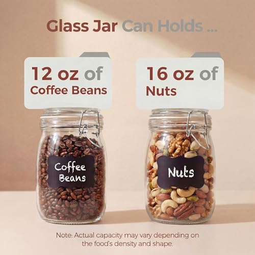 Image of 32 oz Round Glass Jars with Airtight Lids, 4 Pack Mason Jar with Clamp Lids | Air Tight Glass Food Storage Containers with Lids Keep Food Dry & Fresh, Best Canister for Flour, Sugar, Cereal, Rice, Coffee