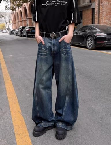 Unisex Baggy Y2K Wide Leg Jeans – Vintage Washed High Waist Loose Fit Distressed Denim Pants for Streetwear Casual Look4