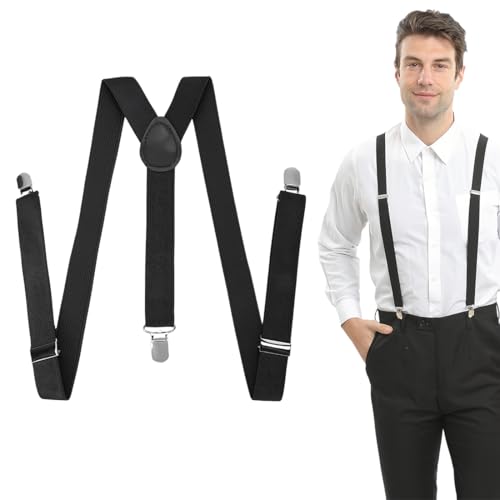 WOXJENA Bretelles Extra Fortes en Cuir, Pantalon de Ski et de Travail pour Homme et Femme, avec 3 clips métalliques très forts