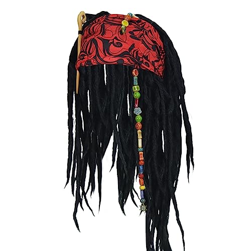 Pirate Dreadlock Wig Jack Sparrow Costume Props Bandana Accessories Men Women Hair Braid Beads Halloween Cosplay Black4