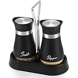 Accmor Salt and Pepper Shakers Set with Holder, 4 oz Stainless Steel Salt Pepper Shaker Containers with Glass Bottom for Kitchen Cooking, BBQ, Bar, Table, RV, Camp