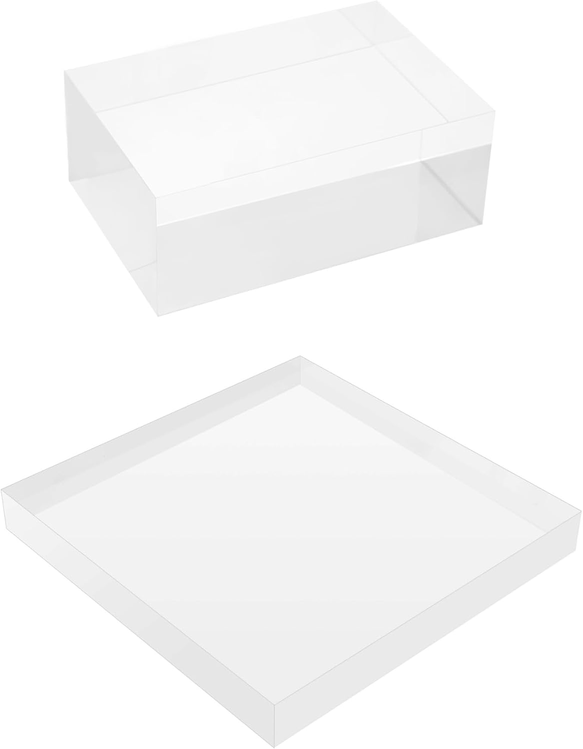 Clear Acrylic Display Block Set - 6"x4"x2.36" & 8"x8"x1" Diamond Polished Acrylic Cubes for Jewelry, Collectibles, Retail Showcase, Home Decor