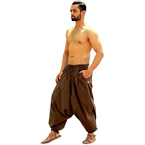 Sarjana Handicrafts Indian Unisex Cotton Harem Pants Genie Baggy Yoga Trouser, Brown Cover