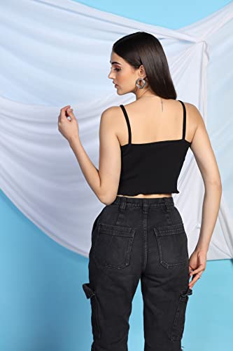 Image of Leriya Fashion Women's & Girls' Solid Square Neck Ribbed /Knitted Sleeveless Stretchable Slim Fit Crop Tank Top