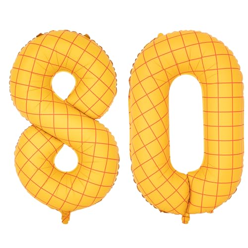 Image of 40 inch Large Number Balloon 80 Toy Inspired Story Yellow Birthday Balloon | Western Rodeo Party Supplies Boy Girl Story Anniversary Kids Birthday Party Cowboy Farm Themed Baby Welcome Decorations