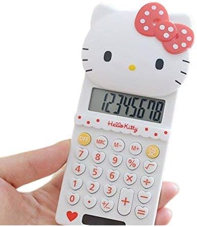 Di Grazia Basic White Colour Hello Kitty Design 8 Digitals Basic Electronic Pocket Solar Calculator (White, White-Kitty-Calculator)