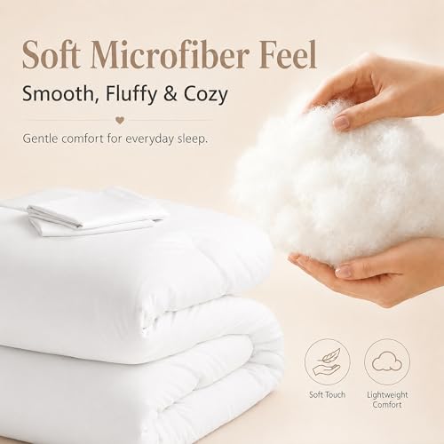 Image of weigelia King Size Comforter Set Soft Microfiber 3 Piece Comforters Set for Men, Women and Girls White Lightweight Alternative Comforter for All Season (1 Comforter, 2 Pillowcases)