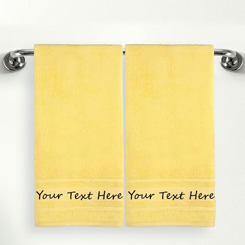 Qute Home Personalized Custom 2-Piece Bath Towels Set – 100% Cotton, Soft & Absorbent – Embroidered Name or Monogram – Hotel Towels for Bathroom, Spa, Hotel, Wedding & Gift – Yellow