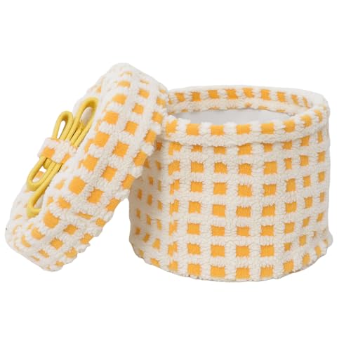 Soft Faux Fur Storage Bin with Lid - Fabric Round storage basket,...