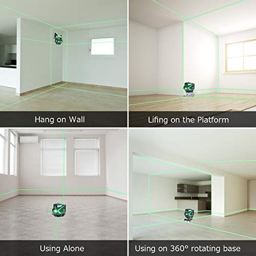 Kreuzlinienlaser 360, Kraumi 3 x 360 Grad Laser Grün Laserpegel Selbstausgleichende, 3D 12 Linien rotationslaser selbstnivellierend 25m mit Halterung und Fernbedienung, Inklusive 2pcs Batterie - Image 4