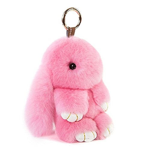 Doux Et Moelleux Lapin Porte-Clés Mignon En Peluche - Pompon En Fausse Fourrure Décoration (Rose, 13 cm)