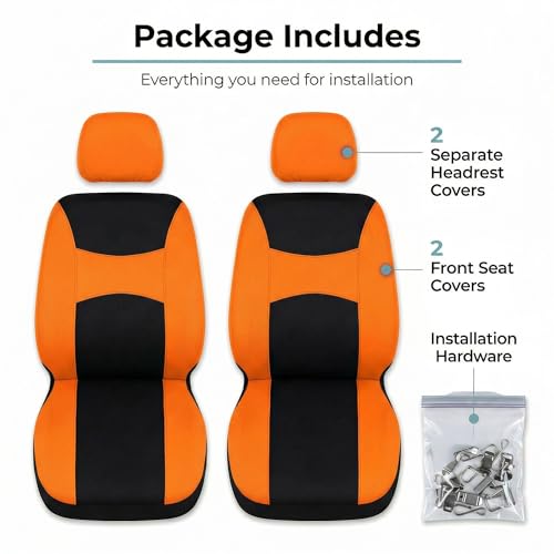 Image of FH Group Universal Car Seat Covers Front Set for SUV Truck Sedan Vans | Waterproof All-Purpose Cloth Seat Cover Set Airbag Compatible Washable Split Bench Protector Interior Upgrade - Orange