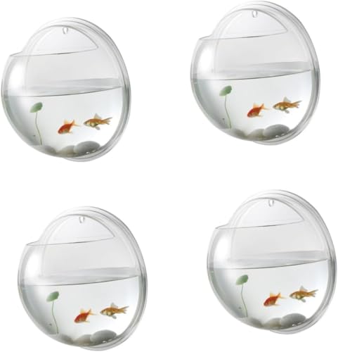 Syfunny 壁の水槽 デミサークルフィッシュボウル 水耕栽培プランター アクリル水槽 戦車のおもちゃ 小さな金魚鉢 ウォールフィッシュバブル 水族館金魚鉢 水槽クリア アクリル丸魚鉢 (4個)