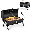 Portable Charcoal Grill with Thermometer, HaSteeL Small Tabletop Barbecue Grill Smoker for Outdoor Camping Backyard Beach BBQ, 117 Square Inches Cooking Area, Thick Steel, Screwdriver, Black