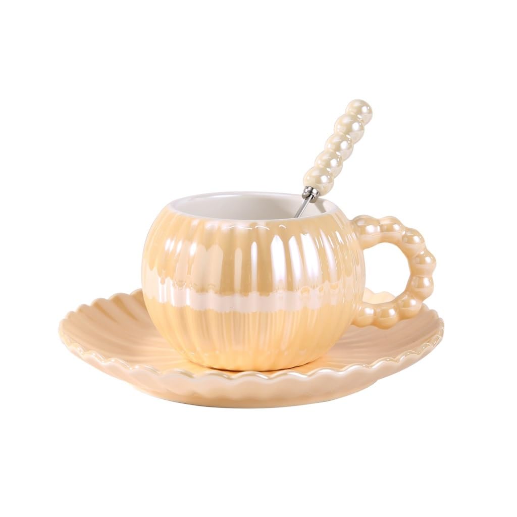 Kaffeetasse, Kaffeetasse, leichtes Luxus-Europa-Tasse- und Untertassen-Set, Keramik-Teetasse, Kaffee-Set, Tee-Set(C)