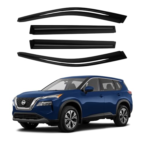 Image of Canvcle Window Visors Rain Guards for 2021-2025 2026 Nissan Rogue Accessories, Outside-Mount Tape-On Side Window Wind Deflectors Vent Visors Shades Rainproof 4PCS