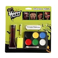 Halloween Face Paint with Fake Blood, Halloween Makeup Kit with 6 Vibrant Colors & White Cream, Makeup Set for Vampire Zombie Skeleton Cosplay Costume Party Adults Kids