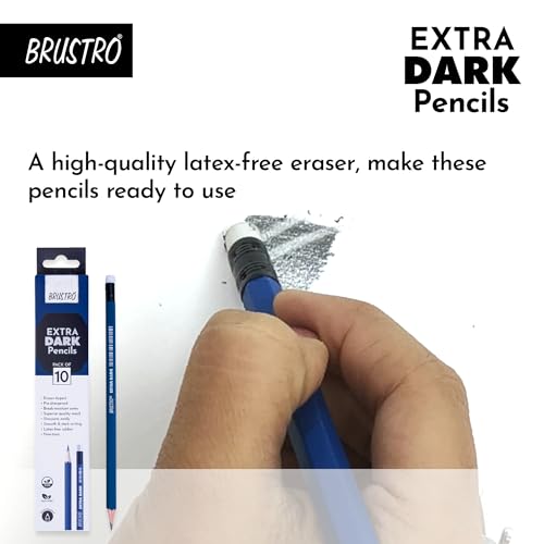 Image of BRUSTRO Extra Dark Pencils |Black, Pack of 2 (Total 20 Pencils)| Ideal for Drawing, Sketching, Mandala, Shading, Portrait for Artists, Fine Art Students.