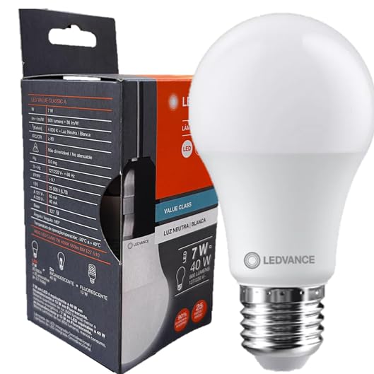 Lâmpada LED Bulbo E27, 7W, Luz Neutra 4000K, Bivolt