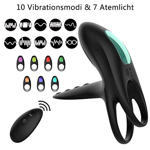 Enlove Dual penisring vibrator met afstandsbediening, 10 vibrators voor clitoris siliconen cockring clitorisstimulator rekbaar penisringen testikelringen paar vibrator seksspeelgoed voor mannen paren - Afbeelding 3